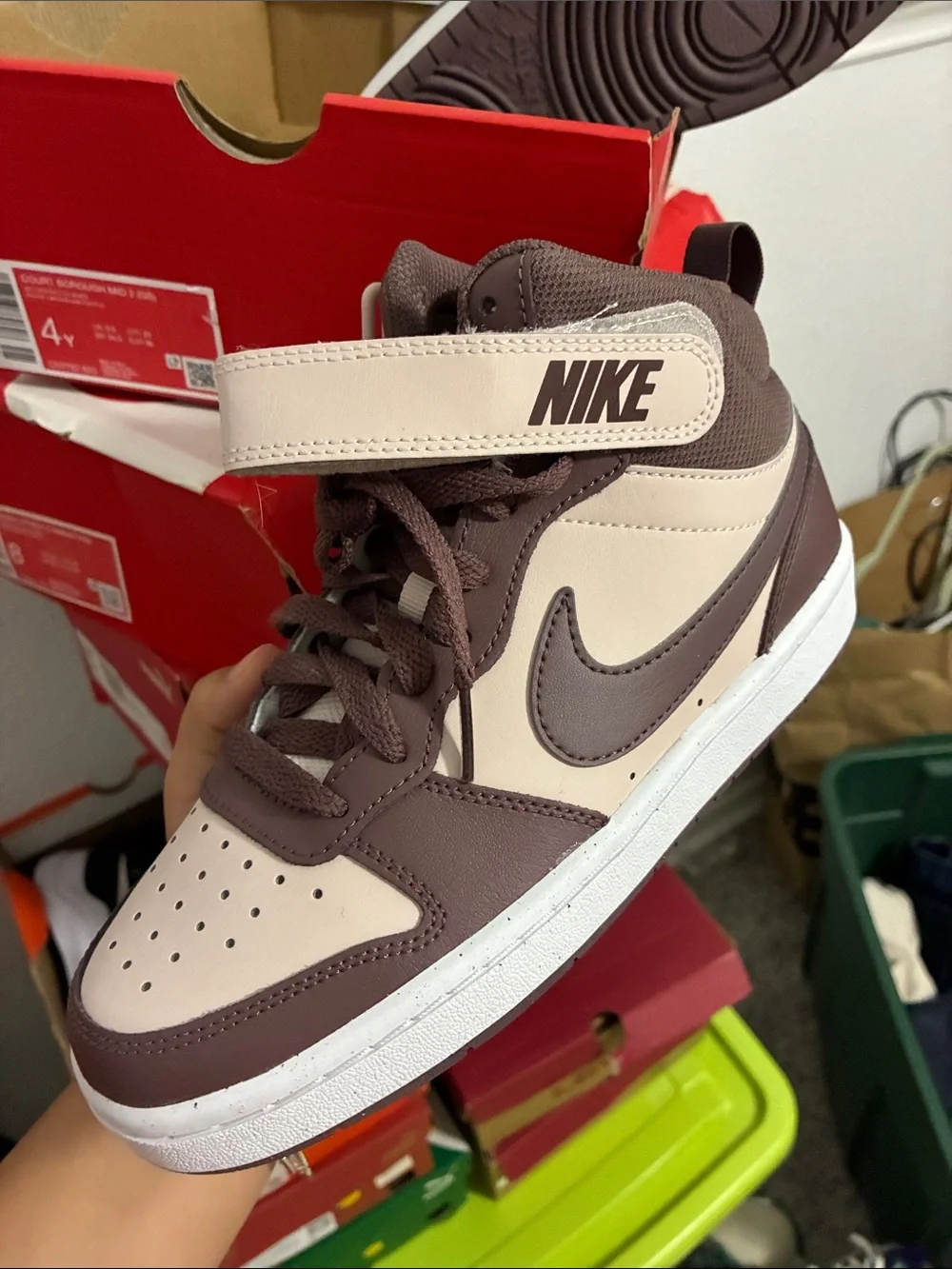 Nike High-Top Sneakers in Cream & Brown